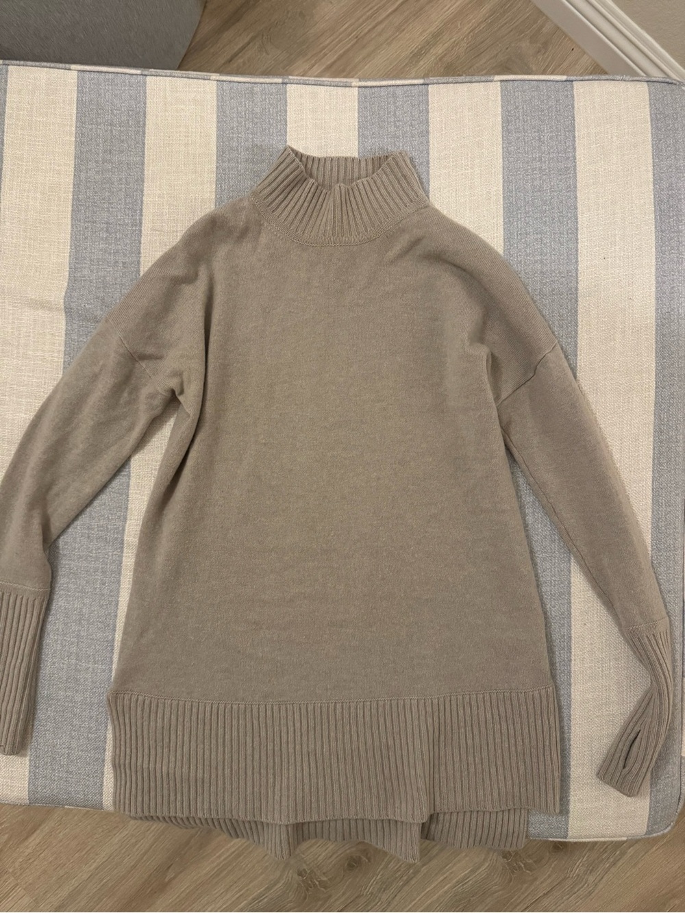 Cynthia Rowley 100% Cashmere Taupe Mock Neck Longline Sweater